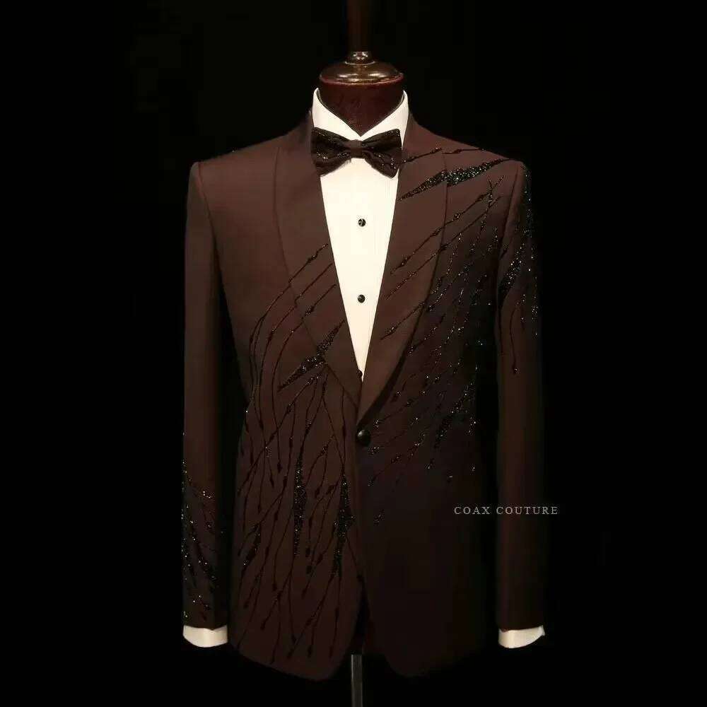 High End Men'S Formal Wear - Brown High-End Formal Men Suits Beading
