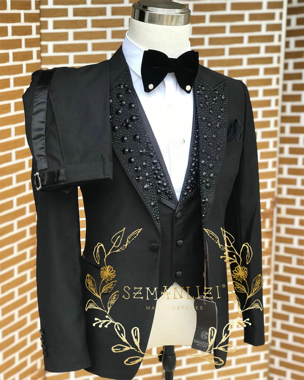 Men Formal Wear For Wedding - Black Men Suits Luxury Stone Crystal
