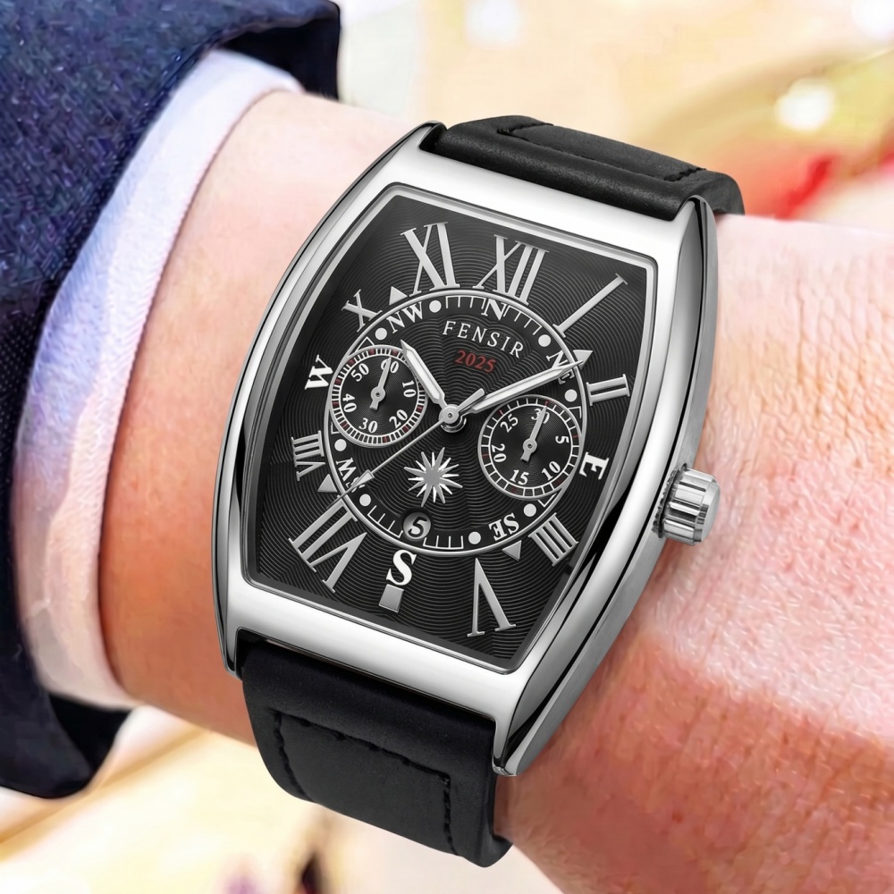 High End Men'S Formal Wear - High-End Men's Watch with Barrel-Shaped Quartz