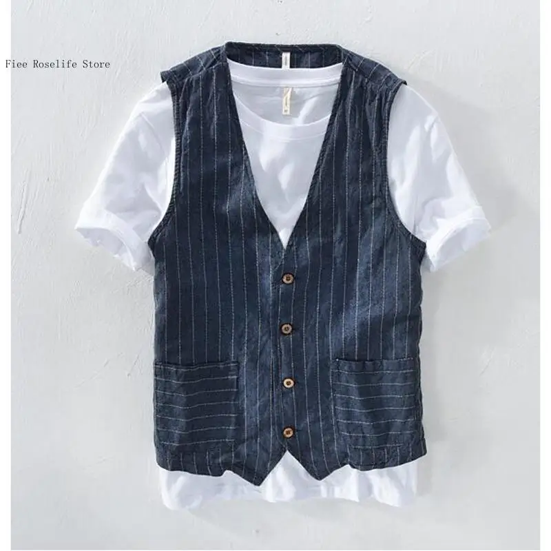 British Casual Linen Vest for  - огляд і ціна Men Formal Wear In Summer