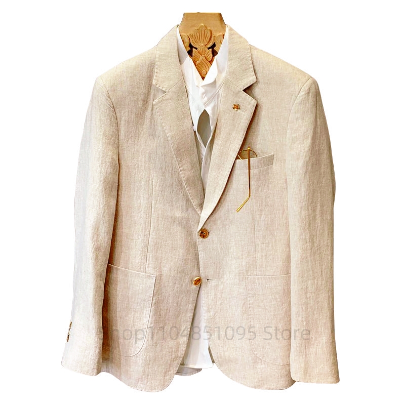 Beige Men Suit Linen Blazers J - огляд і ціна Men Formal Wear In Summer