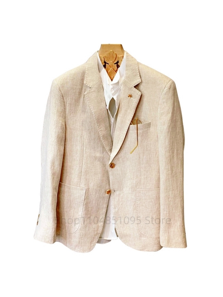 Beige Men Suit Linen Blazers J - огляд і ціна Men Formal Wear In Summer