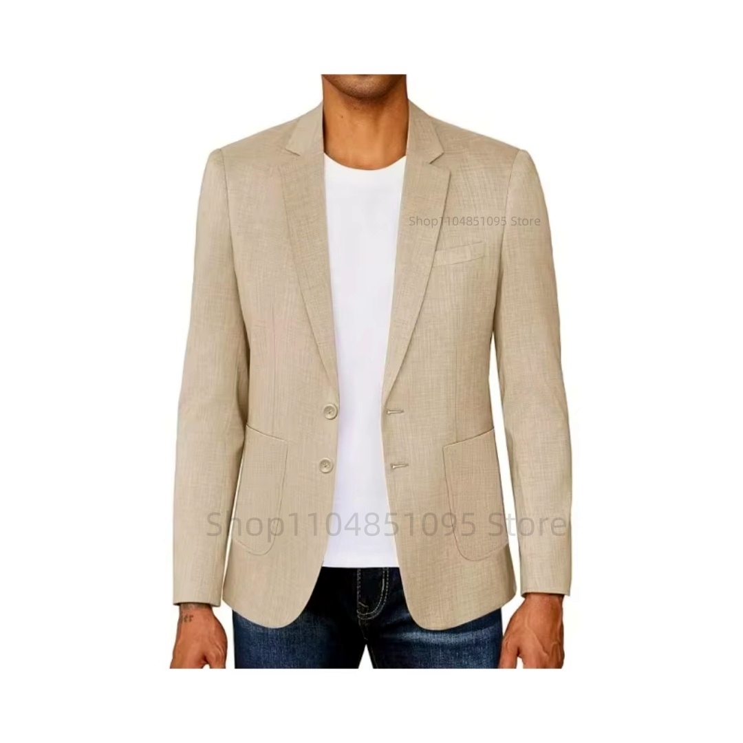Slim Fit Men's Beige/Blue Line - огляд і ціна Men Formal Wear In Summer