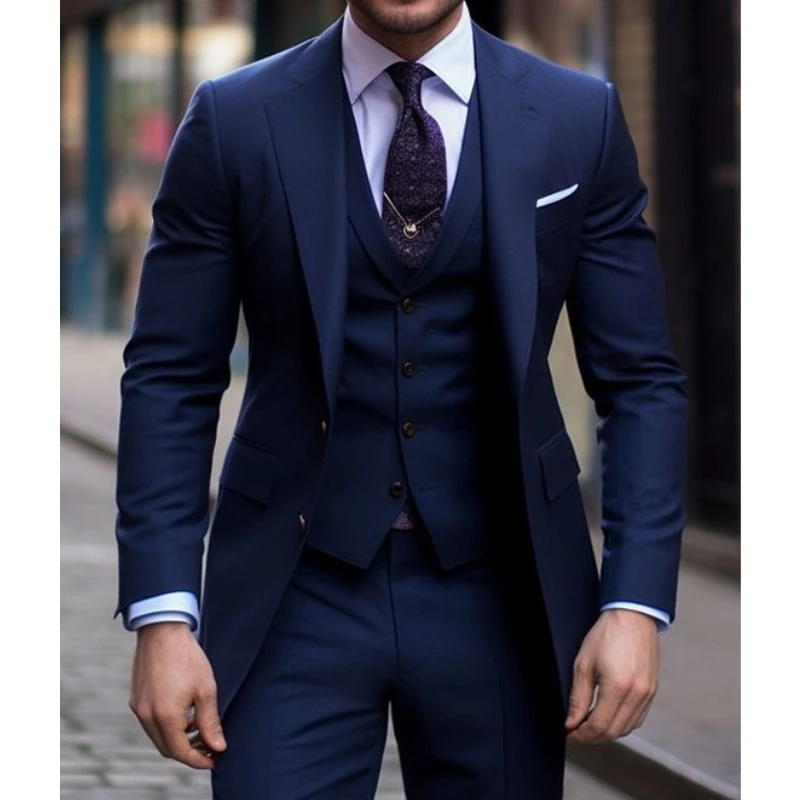 Navy Blue 3 Pieces Casual Male - огляд і ціна Men Formal Wear Wedding