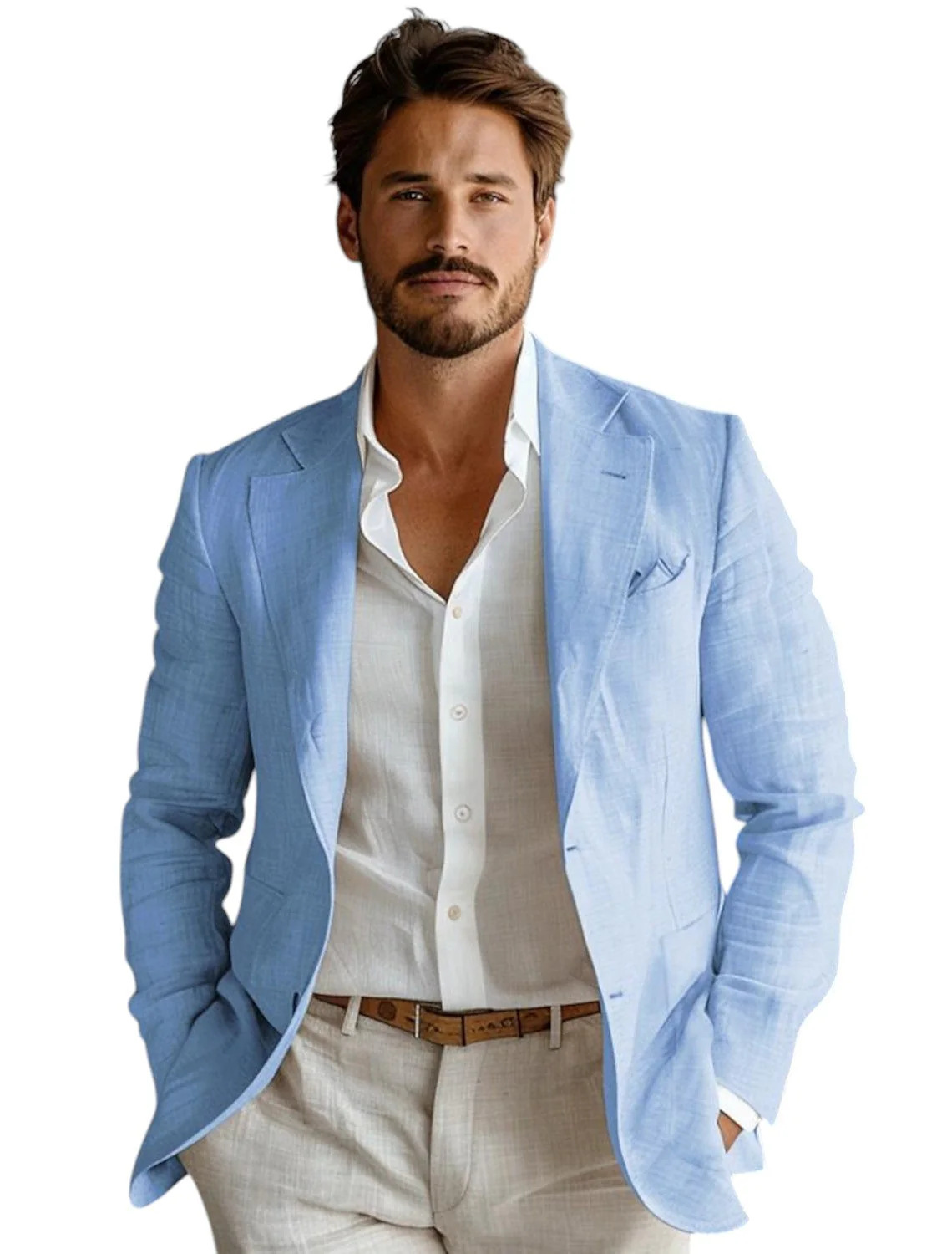 Blue Slim Fit Men's Linen Blaz - огляд і ціна Men Formal Wear In Summer